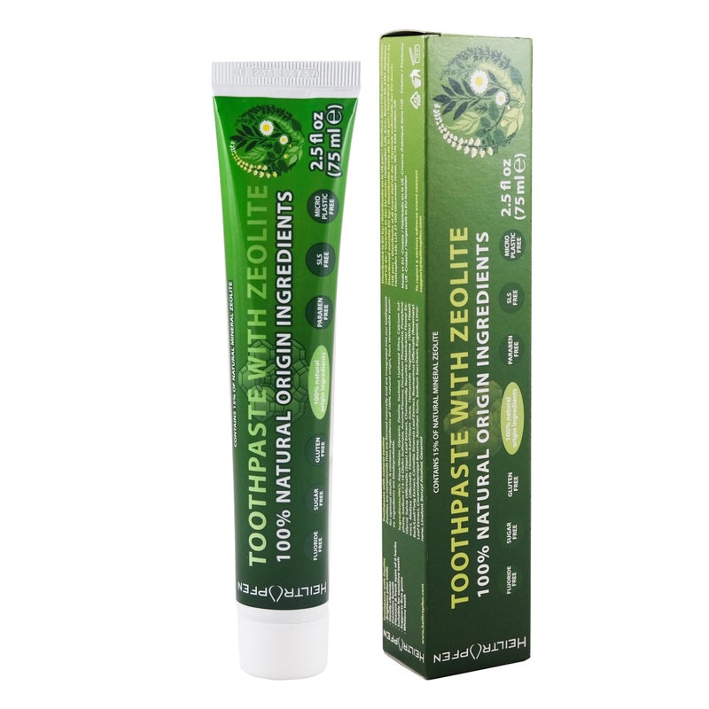 Zeolite Toothpaste | 2.5 fl oz - 75 ml | Herbal | Fluor-Free | 100% Natural Origin Ingredients | 15% Natural Mineral Zeolite | HeiltropfenÂ®